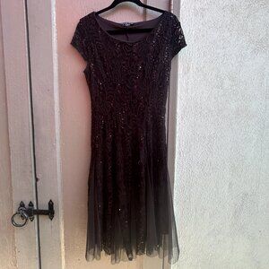 Candalite petite sequin and lace black dress